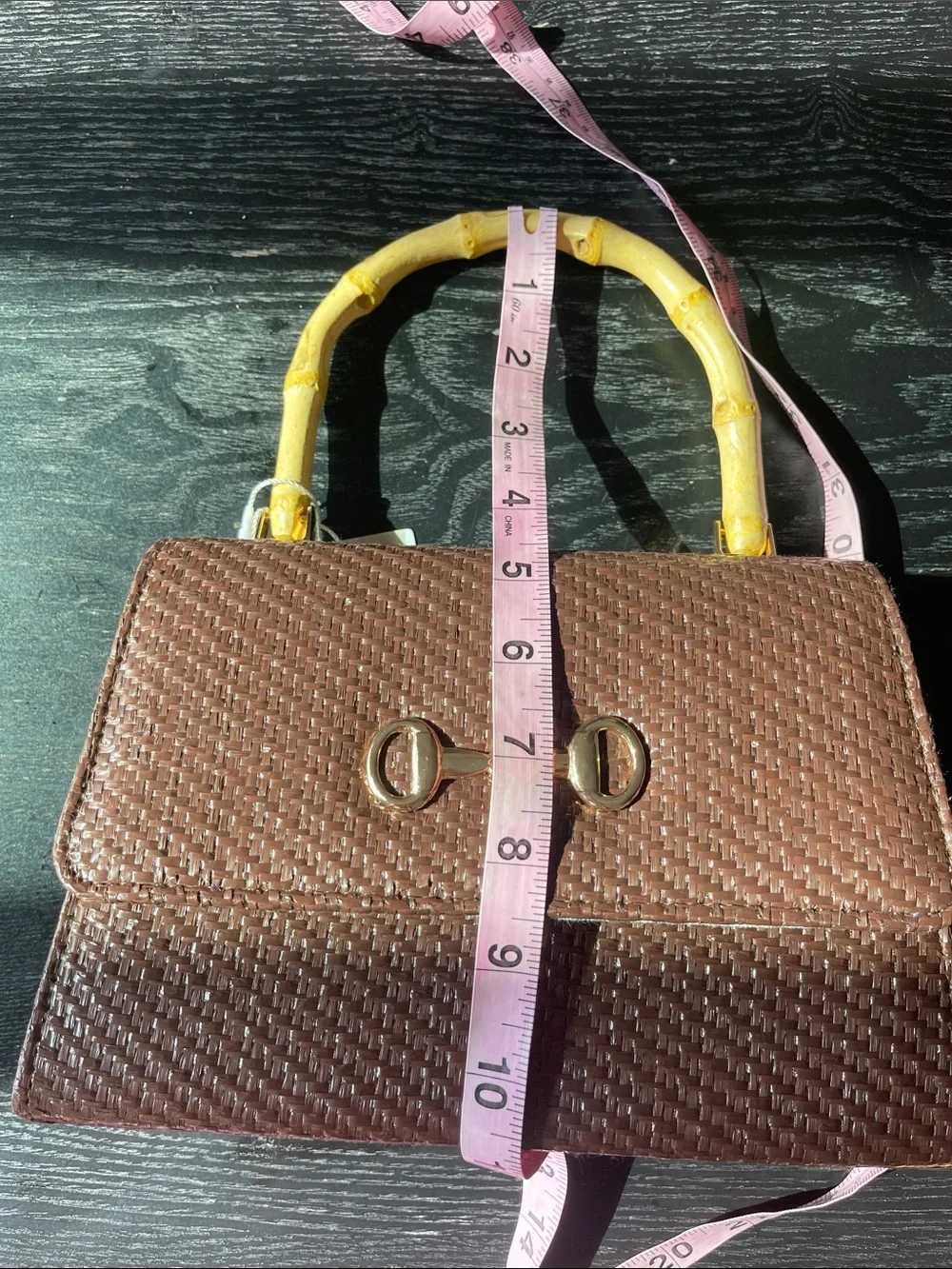 Tommy Bahama Brown Woven Satchel with Bamboo Handle